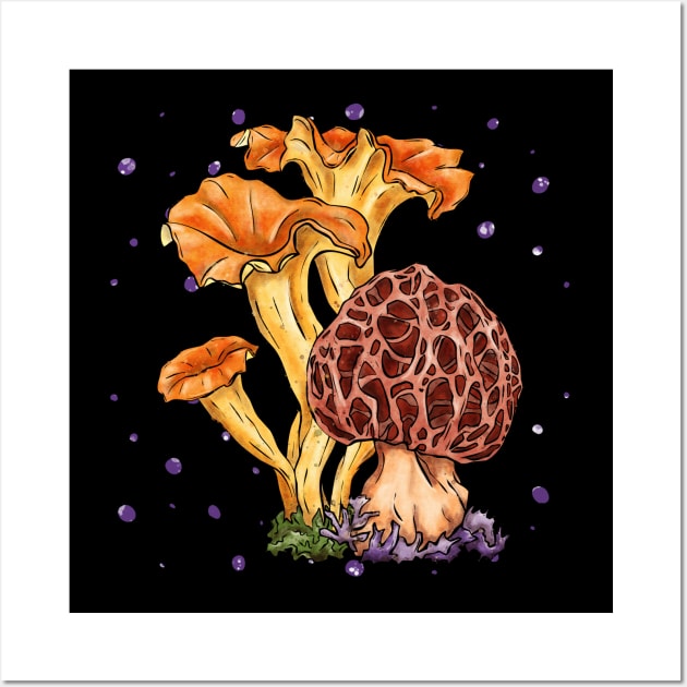 Bright graphic mushrooms, morel hunter Wall Art by NadiaChevrel